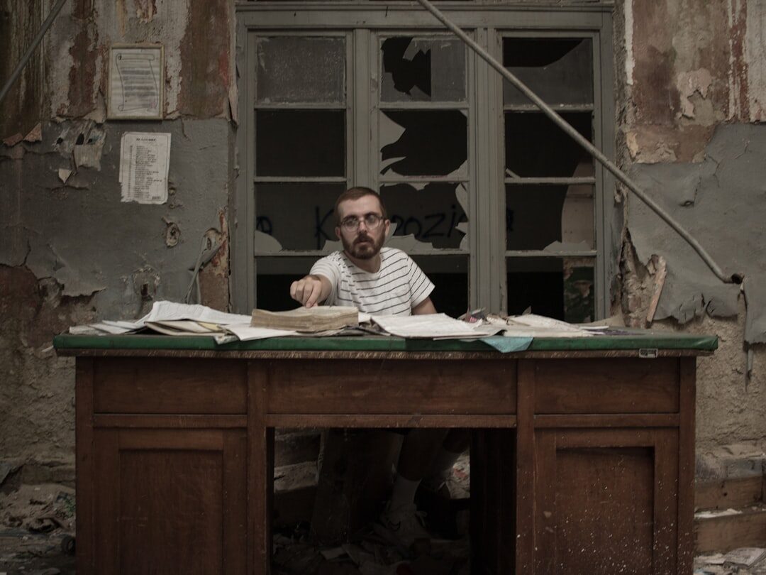mystery writer at desk